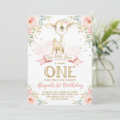 Girly Deer 1st Birthday Blush Gold Floral Woodland Kaart (Staand voorkant)
