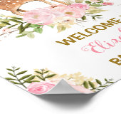 Girly Deer Baby shower Pink Floral Welcome Sign Poster (Hoek)