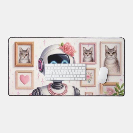 Girly Desktop AI Robot Roze Tech Girls Desk Mat (Keyboard & Muis)