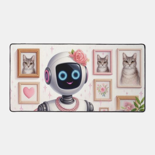 Girly Desktop AI Robot Roze Tech Girls Desk Mat (Voorkant)