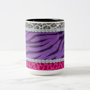 Girly Diamond Animal Print Tweekleurige Koffiemok