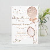 Girly Diamond Roos Gold Glitter Ballon Baby Showe Kaart (Staand voorkant)