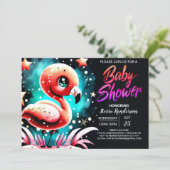 Girly Digitaal Flamingo Baby shower Kaart (Staand voorkant)