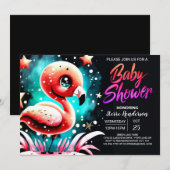 Girly Digitaal Flamingo Baby shower Kaart (Voorkant / Achterkant)