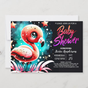 Girly Digitaal Flamingo Baby shower Kaart