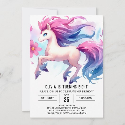 Girly Digital Horse Verjaardag Kaart (Voorkant)
