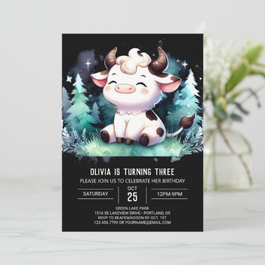 Girly Digitale Koe Verjaardag Kaart (Staand voorkant)