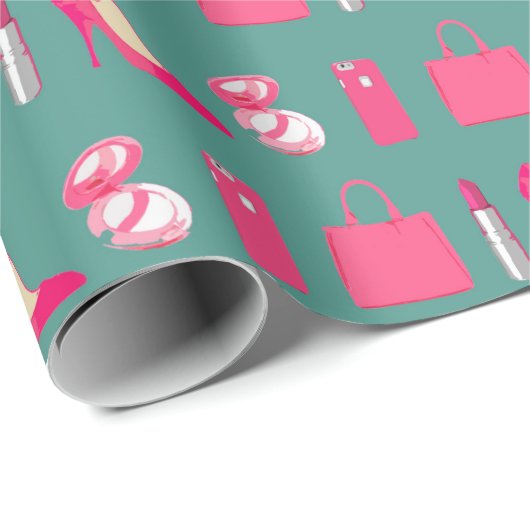 Girly dingen blauwgroen inpakpapier (Rol Hoek)