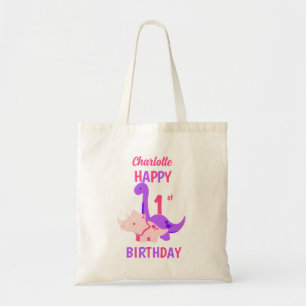 Girly Dinosaur 1st Birthday Pink Tote Bag