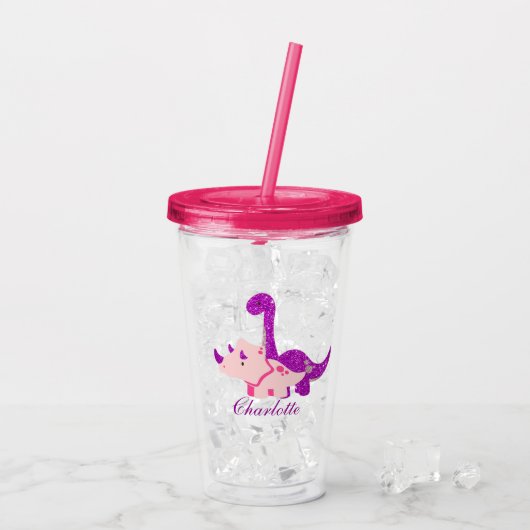 Girly Dinosaur Glitter Personalize Acryltumbler Acryl Drinkbeker (Achterkant ijs)