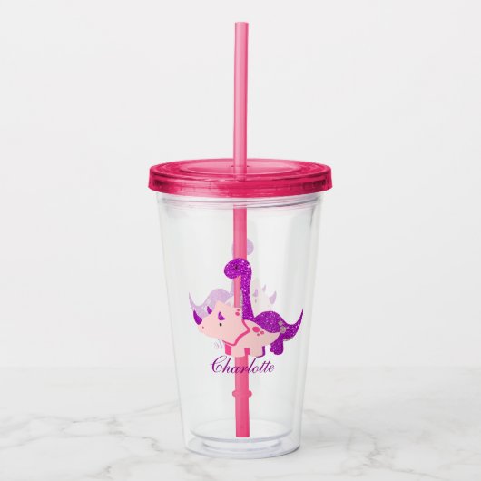 Girly Dinosaur Glitter Personalize Acryltumbler Acryl Drinkbeker (Voorkant)