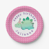 Girly Dinosaur | Kinderen van Birthday Papieren Bordje (Voorkant)