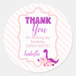 Girly Dinosaur Pink Bedankt Ronde Sticker