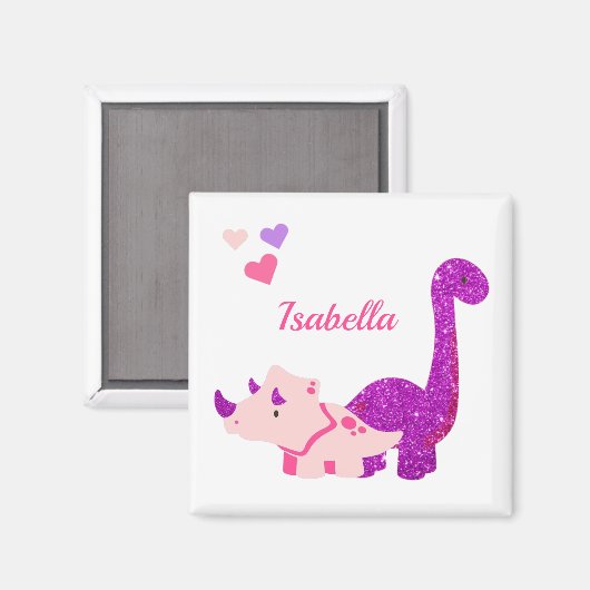 Girly Dinosaur Pink - Gepersonaliseerd Magneet (Voorkant / Achterkant)
