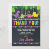 Girly Dinosaur Verjaardagsfeest Roze Dankjewel Kaa Kaart (Voorkant)