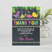 Girly Dinosaur Verjaardagsfeest Roze Dankjewel Kaa Kaart (Staand voorkant)