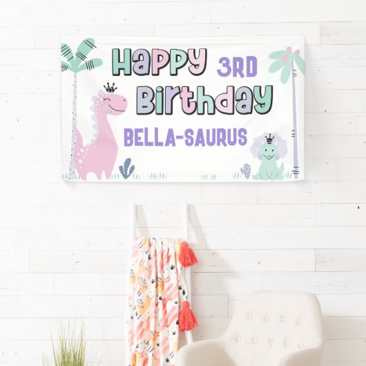 Girly Dinosaurus A-Roar-able Elke Leeftijd Gelukki Spandoek (Insitu)