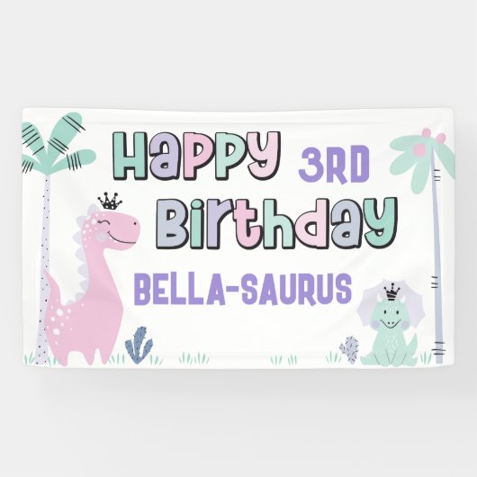 Girly Dinosaurus A-Roar-able Elke Leeftijd Gelukki Spandoek (Horizontaal)