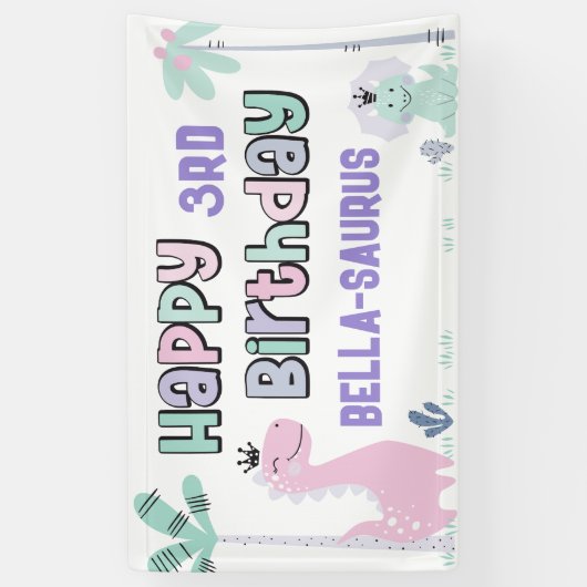 Girly Dinosaurus A-Roar-able Elke Leeftijd Gelukki Spandoek (Verticaal)