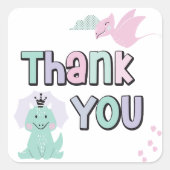 Girly Dinosaurus A-Roar-able Verjaardag Dank je Vierkante Sticker (Voorkant)