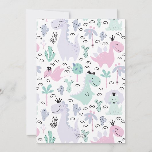 Girly Dinosaurus A-Roar-Able Verjaardagsfeestje op Kaart (Achterkant)