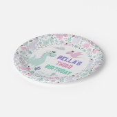Girly Dinosaurus A-Roar-Able Verjaardagsfeestje op Papieren Bordje (Gekanteld)