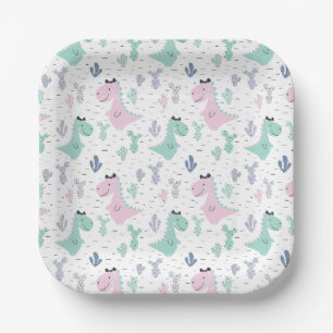 Girly Dinosaurus A-Roar-Able Verjaardagsfeestje op Papieren Bordje