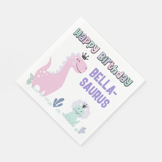 Girly Dinosaurus A-Roar-Able Verjaardagsfeestje op Servet (Hoek)