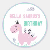 Girly Dinosaurus A-Roar-able Verjaardagsfeestje Ronde Sticker (Voorkant)