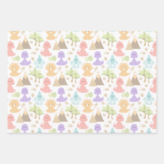 Girly Dinosaurus Verjaardagsfeestje Wrapping Papie Inpakpapier Vel (Voorkant)