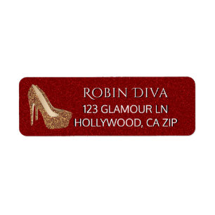 Girly Diva Red Glitter   Glam Gold Hoge hak schoen Etiket