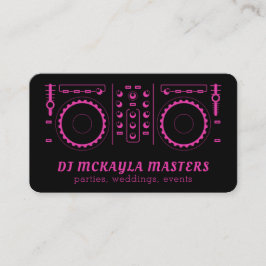 Girly DJ Disk Jockey Neon Pink & Black Platenspele Visitekaartje