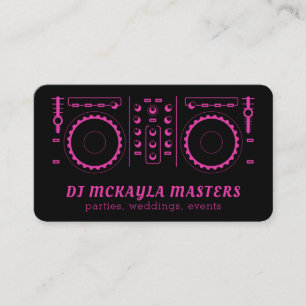 Girly DJ Disk Jockey Neon Pink & Black Platenspele Visitekaartje