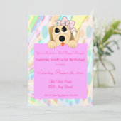 Girly Dog met Bow 1st Birthday Sign Kaart (Staand voorkant)