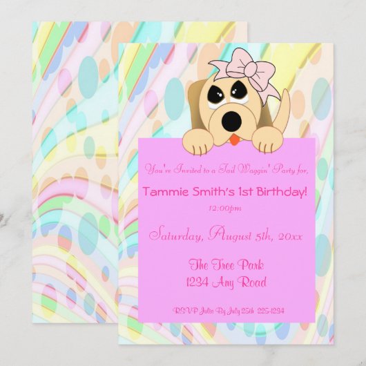 Girly Dog met Bow 1st Birthday Sign Kaart (Voorkant / Achterkant)