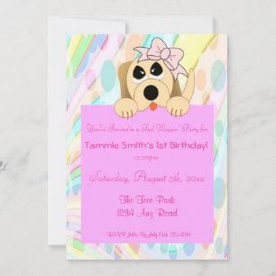 Girly Dog met Bow 1st Birthday Sign Kaart