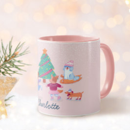 Girly Dogs Schaatsen Blush Roze Kerst Naam Mok