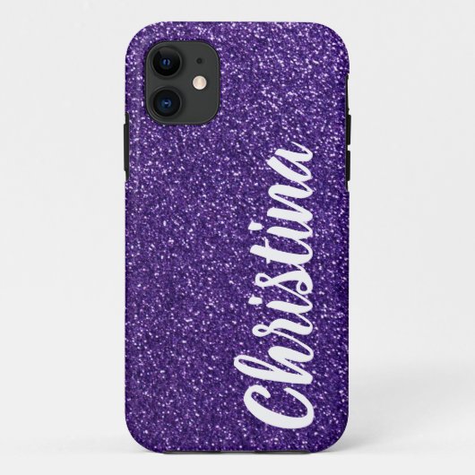 Girly donker Paarse glitter naam gepersonaliseerd Case-Mate iPhone Case (Achterkant)
