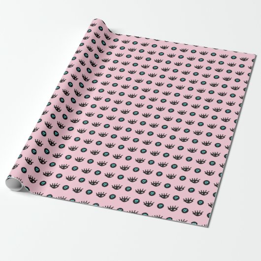 Girly Doodle: Ogen Harten Naadloos. Cadeaupapier (Uitgerold)