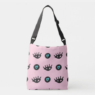 Girly Doodle: Ogen Harten Naadloos. Crossbody Tas