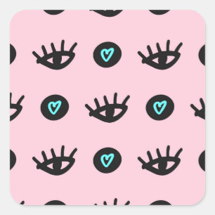 Girly Doodle: Ogen Harten Naadloos. Vierkante Sticker