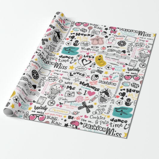 Girly Doodles Cadeaupapier (Uitgerold)