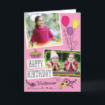 Girly Doodles Custom Photo Birthday Card Kaart<br><div class="desc">Alle foto's worden alleen weergegeven als een voorbeeld en zijn niet bestemd voor wederverkoop. Dit product is alleen bedoeld om te worden aangeschaft als de foto's van uw eigen afbeeldingen zijn vervangen.</div>