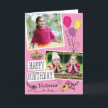 Girly Doodles Custom Photo Birthday Card Kaart<br><div class="desc">Alle foto's worden alleen weergegeven als een voorbeeld en zijn niet bestemd voor wederverkoop. Dit product is alleen bedoeld om te worden aangeschaft als de foto's van uw eigen afbeeldingen zijn vervangen.</div>