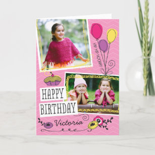 Girly Doodles Custom Photo Birthday Card Kaart