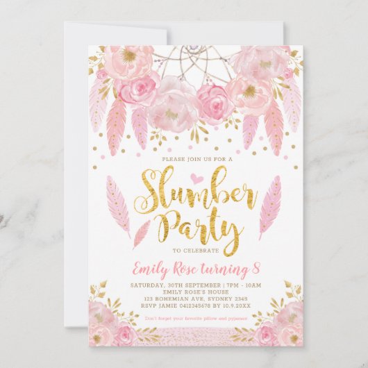 Girly Dreamweaver Pink Gold Floral Slumber Kaart (Voorkant)