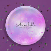 Girly Dreamy Pink Holographic Sky Stars Waterverf Papieren Bordje