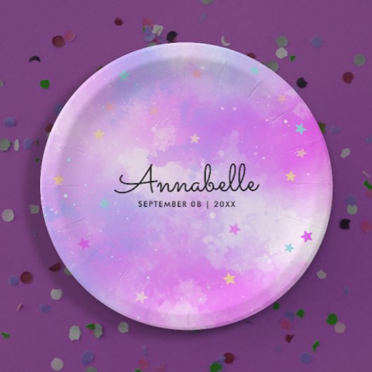 Girly Dreamy Pink Holographic Sky Stars Waterverf Papieren Bordje