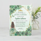 Girly Dusty Green Gold Prinses Quinceañera Kaart (Staand voorkant)