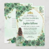 Girly Dusty Green Gold Prinses Quinceañera Kaart (Voorkant / Achterkant)